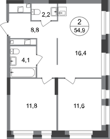 55,5 м², 2-комнатная квартира 12 500 000 ₽ - изображение 1