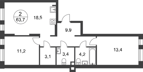 Квартира 63,7 м², 2-комнатная - изображение 1