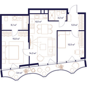 62,5 м², 2-комнатная квартира 35 012 500 ₽ - изображение 89