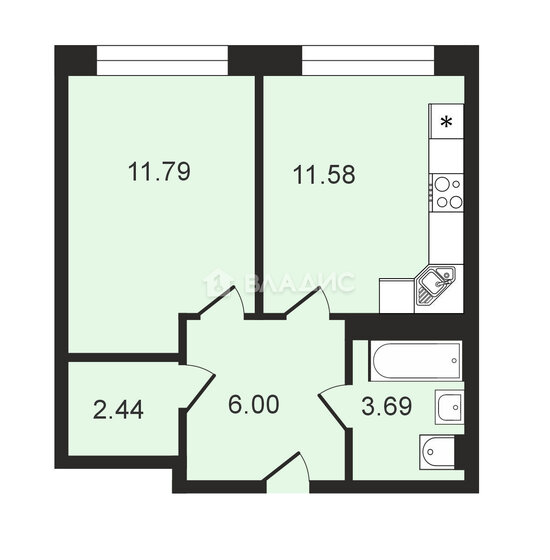 35,5 м², 1-комнатная квартира 9 600 000 ₽ - изображение 1