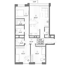 Квартира 104,5 м², 3-комнатные - изображение 2