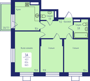 Квартира 66,5 м², 3-комнатная - изображение 1