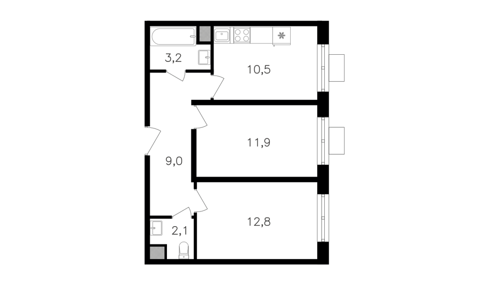 49,5 м², 2-комнатная квартира 19 552 500 ₽ - изображение 1