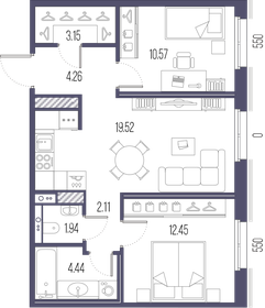 Квартира 58,4 м², 2-комнатная - изображение 1