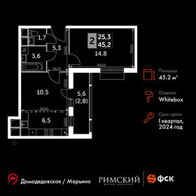 45,2 м², 2-комнатная квартира 10 951 734 ₽ - изображение 76