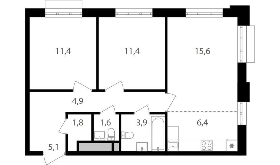 62,1 м², 3-комнатная квартира 22 486 410 ₽ - изображение 1