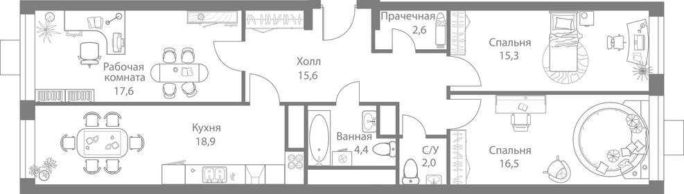 Квартира 92,9 м², 3-комнатная - изображение 1