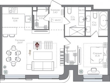 Квартира 68,5 м², 2-комнатная - изображение 1