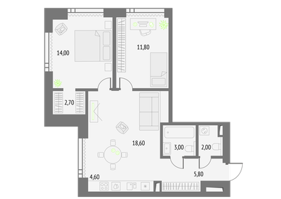 61,2 м², 2-комнатные апартаменты 26 000 000 ₽ - изображение 154