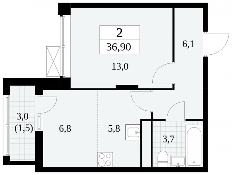 36,9 м², 2-комнатная квартира 12 600 000 ₽ - изображение 1