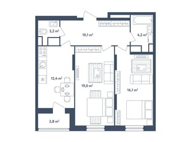 Квартира 65,4 м², 2-комнатная - изображение 1