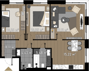 81,1 м², 3-комнатные апартаменты 33 956 396 ₽ - изображение 89