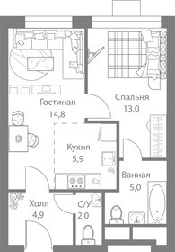 Квартира 45,6 м², 2-комнатная - изображение 1