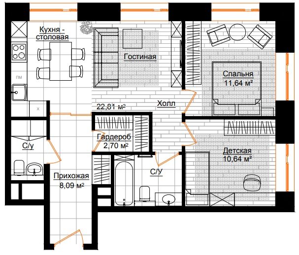 64,5 м², 3-комнатные апартаменты 69 965 088 ₽ - изображение 1