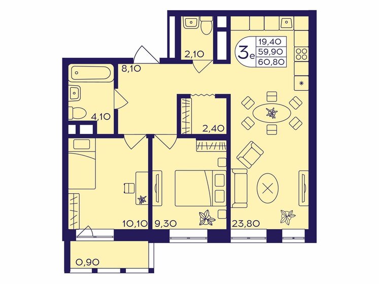 60,8 м², 2-комнатная квартира 9 606 400 ₽ - изображение 12