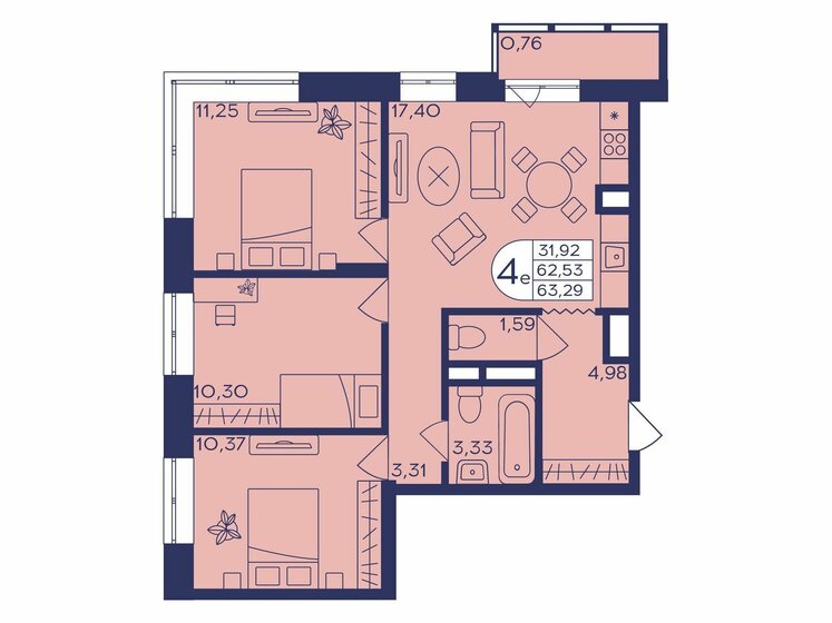 63,3 м², 3-комнатная квартира 11 664 347 ₽ - изображение 15