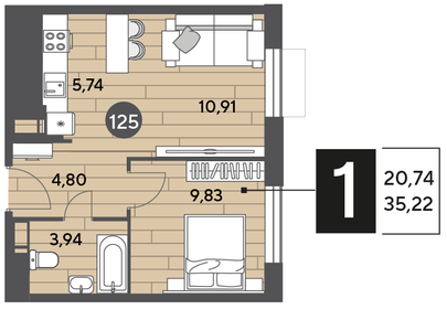 33 м², 1-комнатная квартира 5 250 000 ₽ - изображение 128
