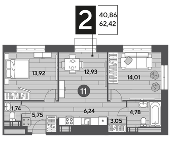 Квартира 62,4 м², 2-комнатная - изображение 1