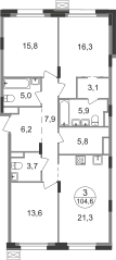 96,8 м², 3-комнатная квартира 26 390 284 ₽ - изображение 22