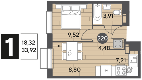34,7 м², 1-комнатная квартира 4 399 999 ₽ - изображение 108