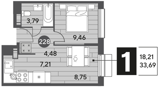 33 м², 1-комнатная квартира 4 100 000 ₽ - изображение 104