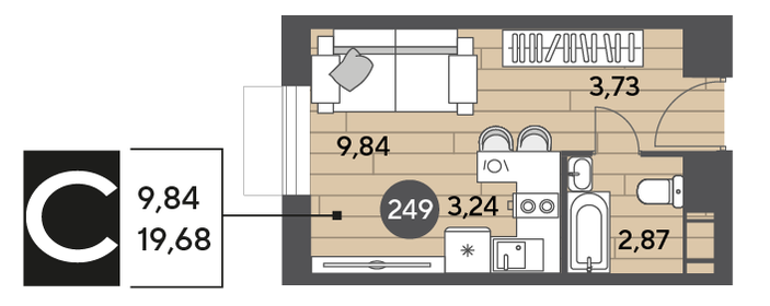 Квартира 19,7 м², студия - изображение 1