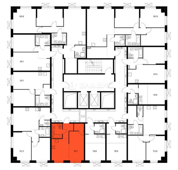 32,1 м², 1-комнатная квартира 10 200 000 ₽ - изображение 1