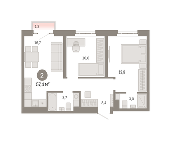 57,4 м², 2-комнатная квартира 19 080 000 ₽ - изображение 32