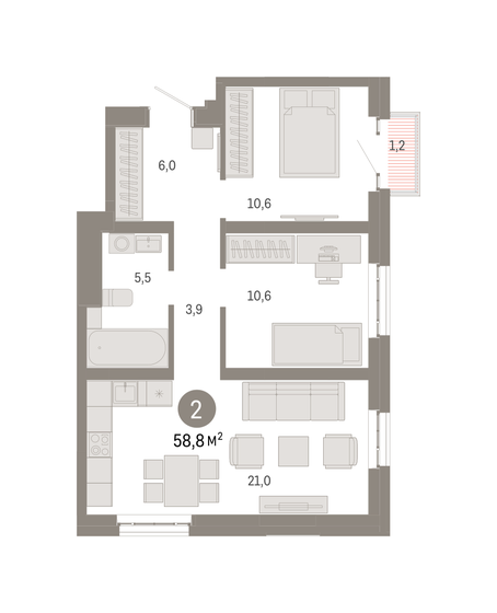 58,8 м², 2-комнатная квартира 19 050 000 ₽ - изображение 1