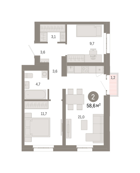58,6 м², 2-комнатная квартира 19 250 000 ₽ - изображение 1