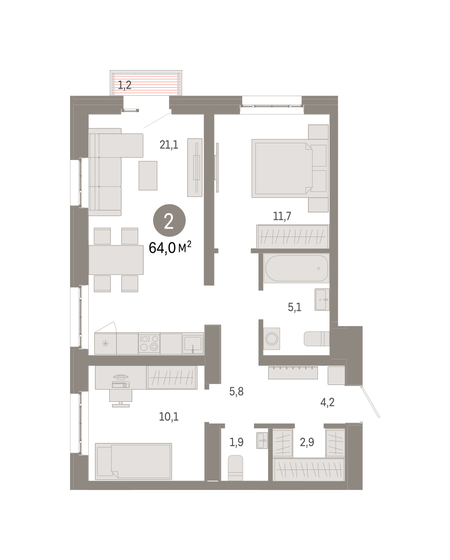 64 м², 2-комнатная квартира 20 820 000 ₽ - изображение 19