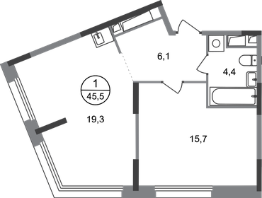 Квартира 45,5 м², 1-комнатная - изображение 1