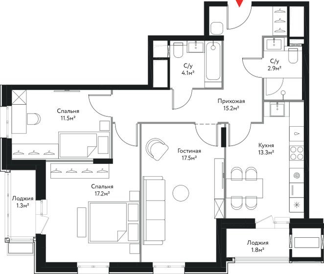 84,8 м², 3-комнатная квартира 26 966 400 ₽ - изображение 1