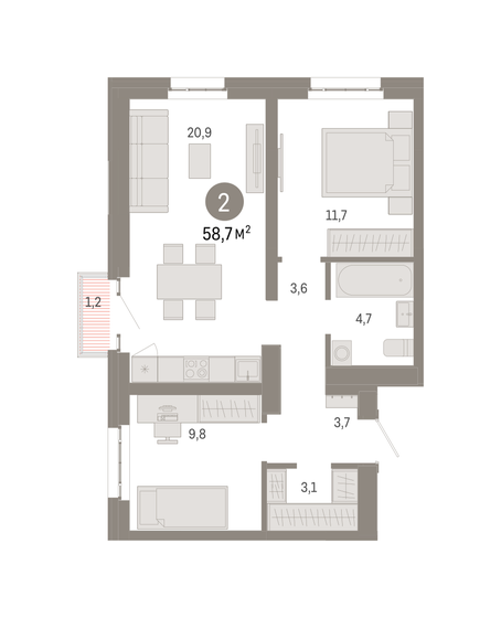 58,7 м², 2-комнатная квартира 19 270 000 ₽ - изображение 1