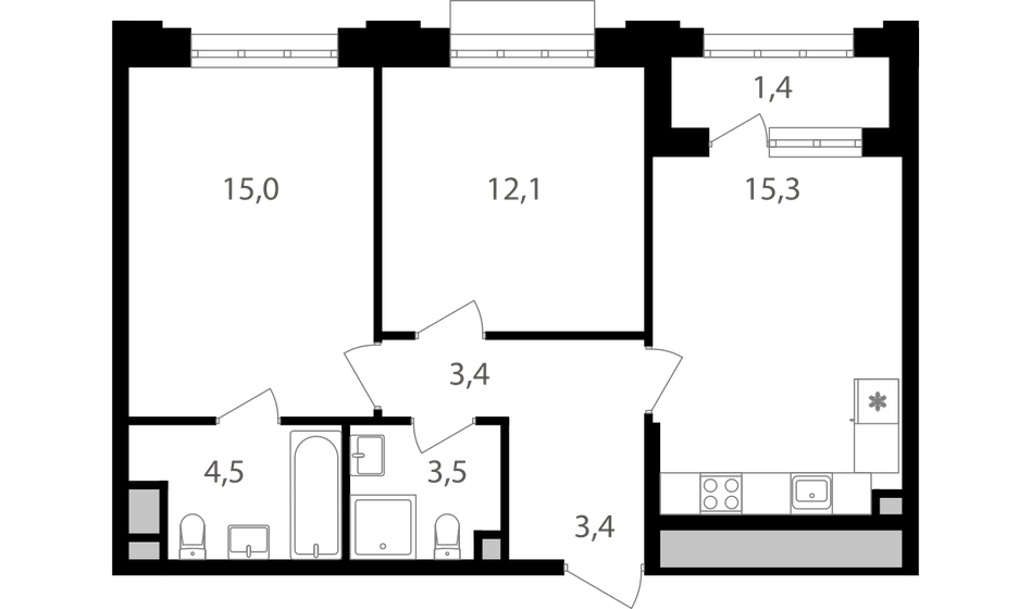 58,6 м², 2-комнатная квартира 19 361 440 ₽ - изображение 1