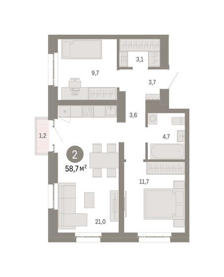 58,7 м², 2-комнатная квартира 19 680 000 ₽ - изображение 1