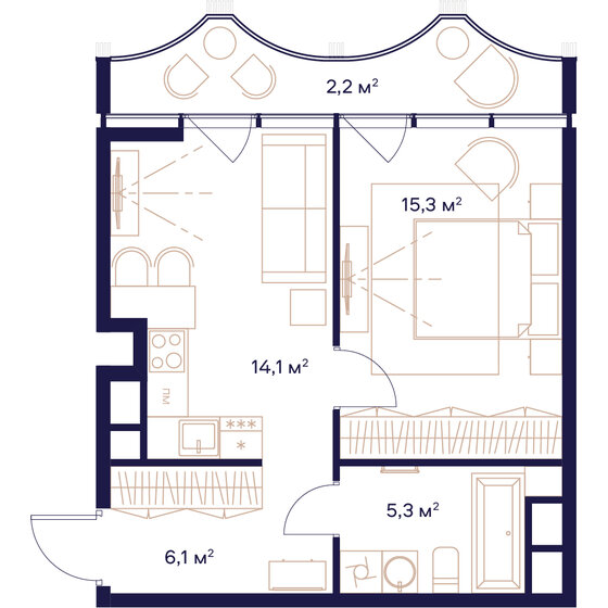 43 м², 1-комнатная квартира 25 183 000 ₽ - изображение 1