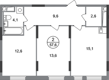 Квартира 57,6 м², 2-комнатная - изображение 1