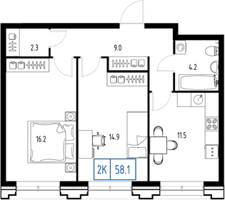 58,8 м², 2-комнатная квартира 21 595 292 ₽ - изображение 72