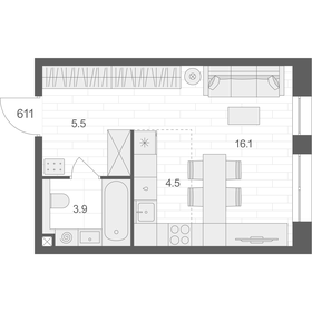 Квартира 30 м², студия - изображение 1