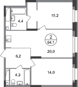 Квартира 64,1 м², 2-комнатная - изображение 1