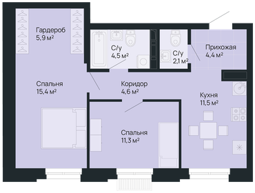 53,5 м², 2-комнатная квартира 13 482 000 ₽ - изображение 27