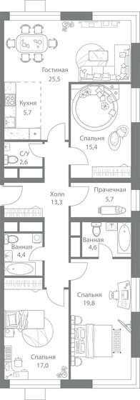 114,7 м², 4-комнатная квартира 34 592 088 ₽ - изображение 1
