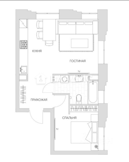 41,5 м², 1-комнатные апартаменты 13 299 000 ₽ - изображение 1