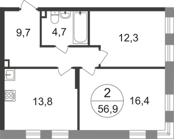 Квартира 56,9 м², 2-комнатная - изображение 1