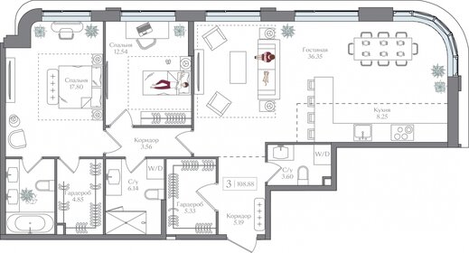 Квартира 108,9 м², 3-комнатная - изображение 1