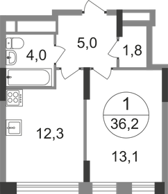 Квартира 36,2 м², 1-комнатная - изображение 1