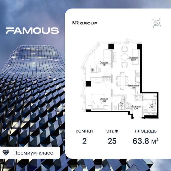 63,8 м², 2-комнатная квартира 38 928 992 ₽ - изображение 1