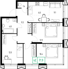 Квартира 71,9 м², 4-комнатная - изображение 2