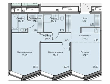 Квартира 60,5 м², 2-комнатные - изображение 1